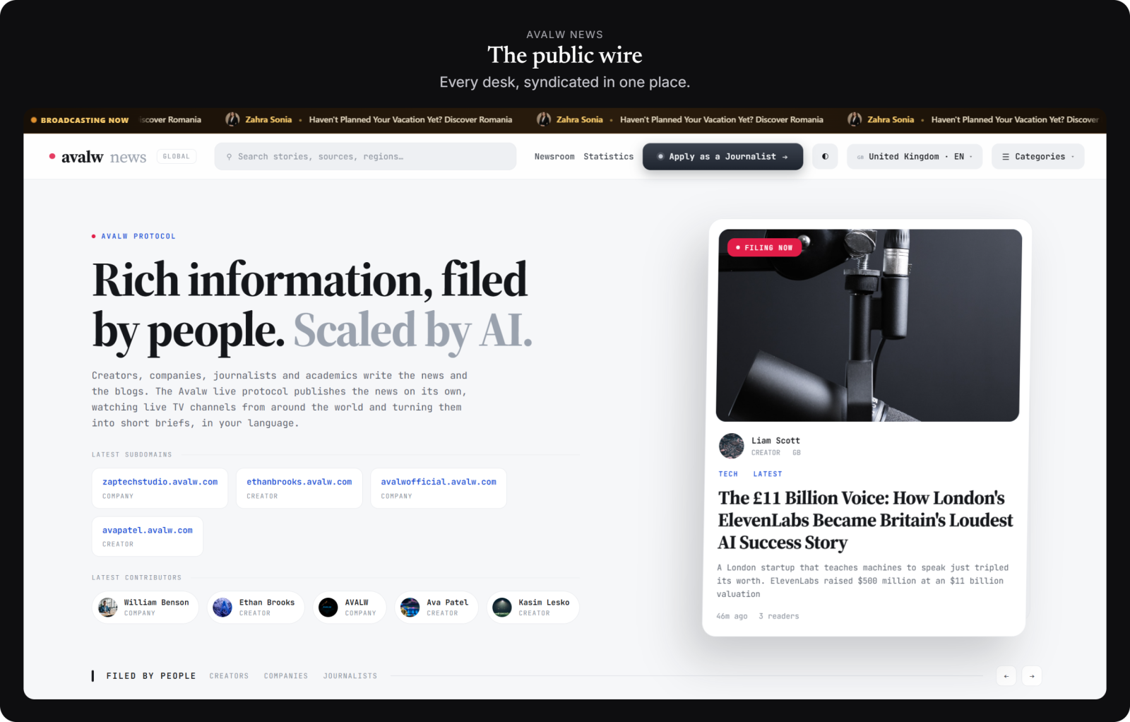 The public wire: every published story, syndicated in one place.